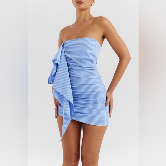 NWT Mistress Rocks Striped Ruffle Mini Dress Blue Size Small - Picture 5 of 10